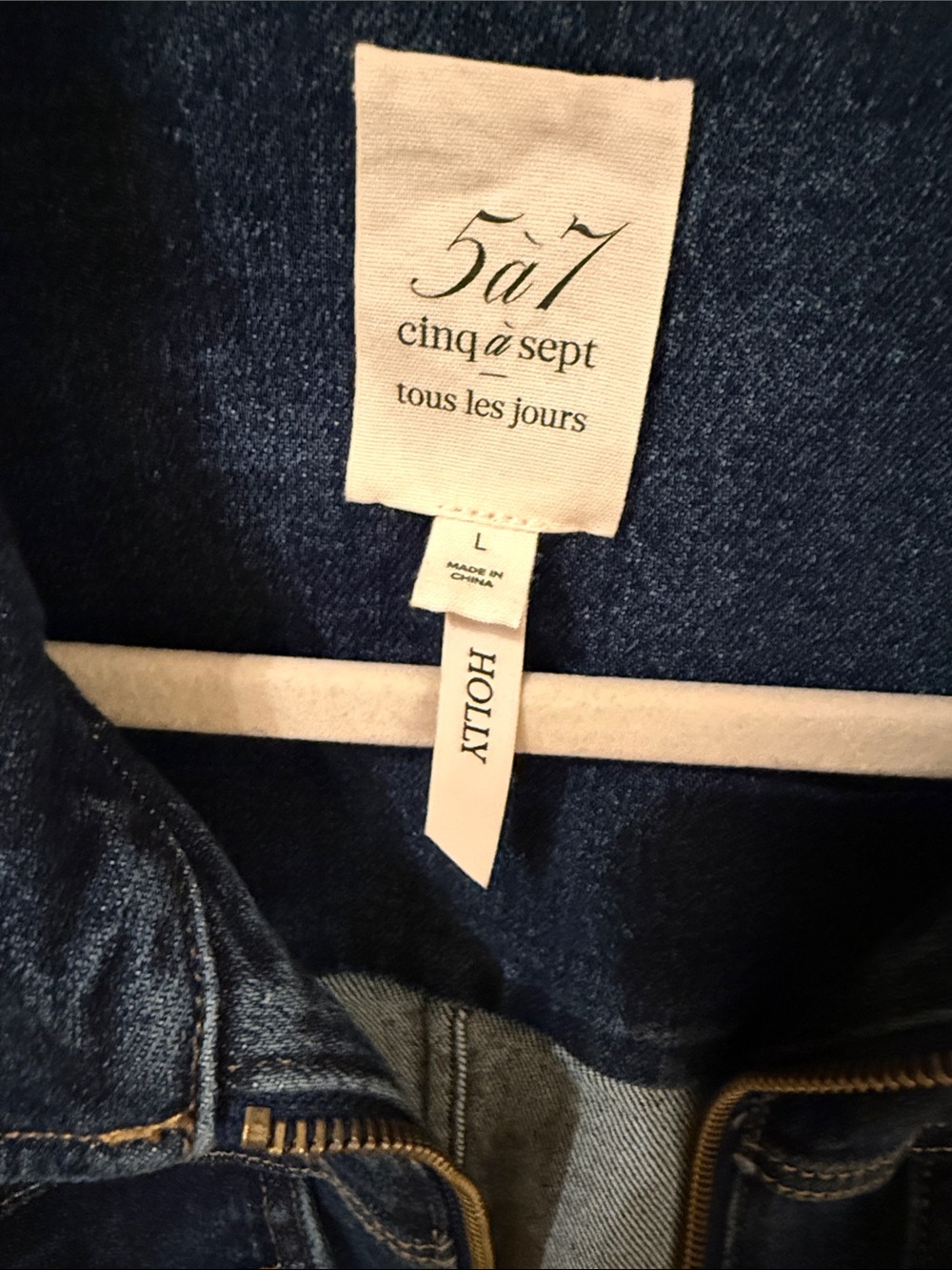 Cinq a Sept Dark Blue Denim Holly Jacket with Puff Sleeves and dual zipper - Picture 2 of 6